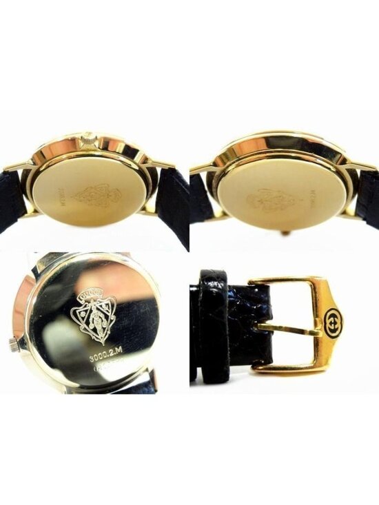 Gucci Antique Watch Quartz Leather Gold Color Dial